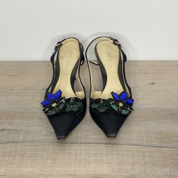 Vintage Prada Silk Jewel Gem Embellished Heels - Picture 3 of 7